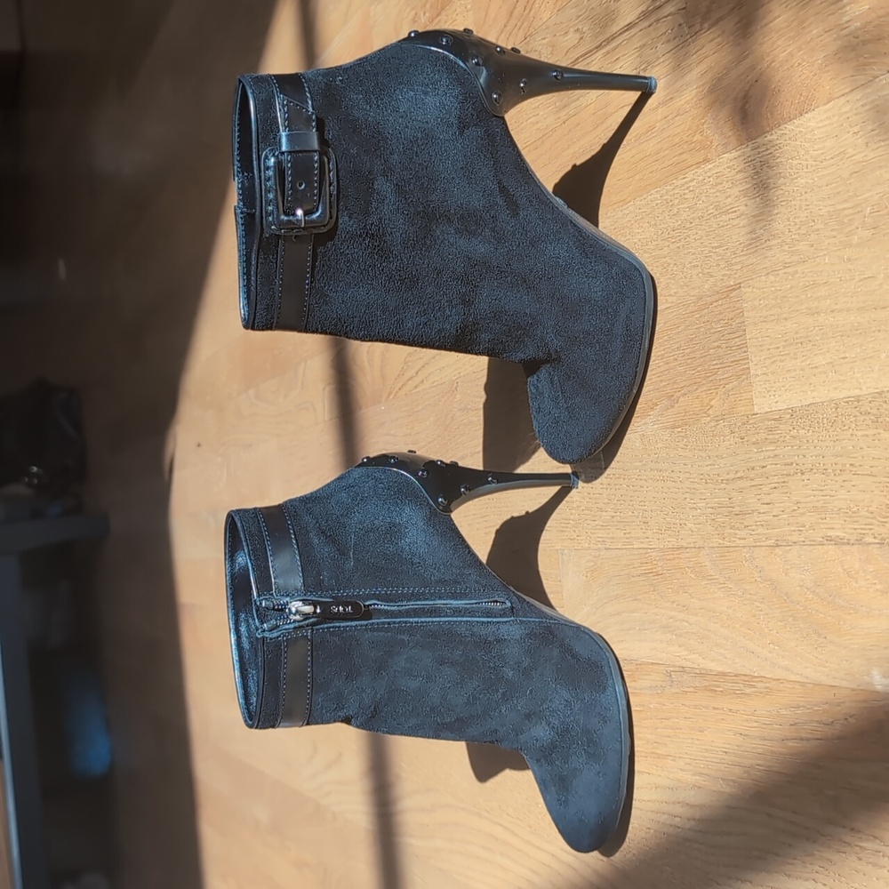 TOD's Black Suede and Leather Buckle Detail Ankle Booties, US 7.5